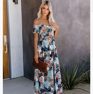 vici very vacay smocked slit maxi dress
